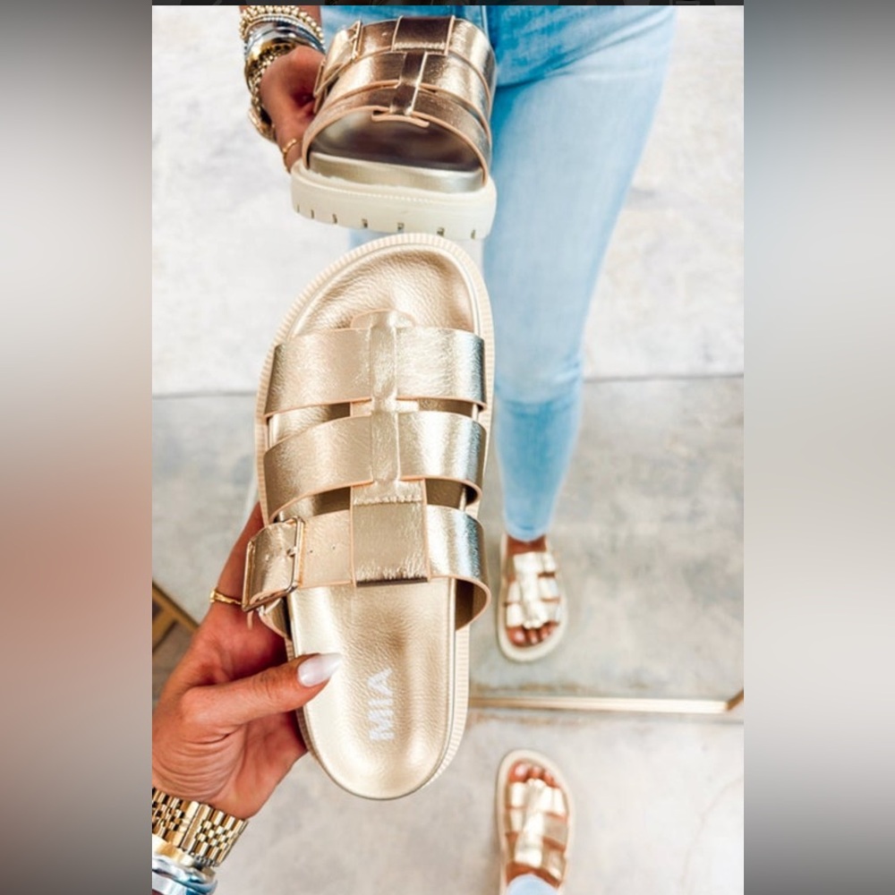 Gold metallic sandals